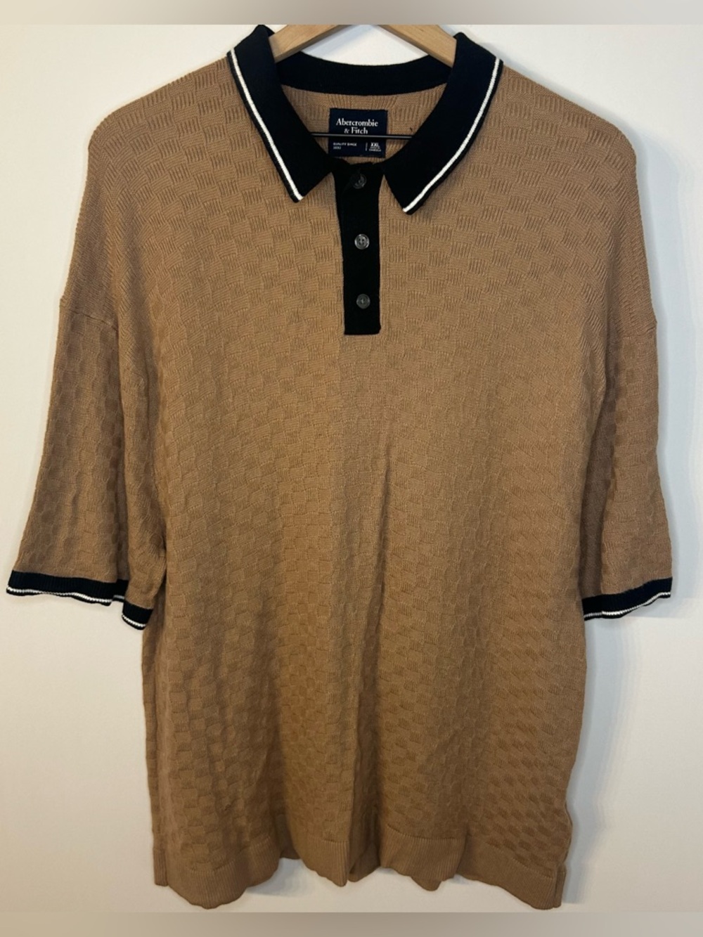 Abercrombie & Fitch Men’s Brown and Black Textured Sweater Polo, Size XXL